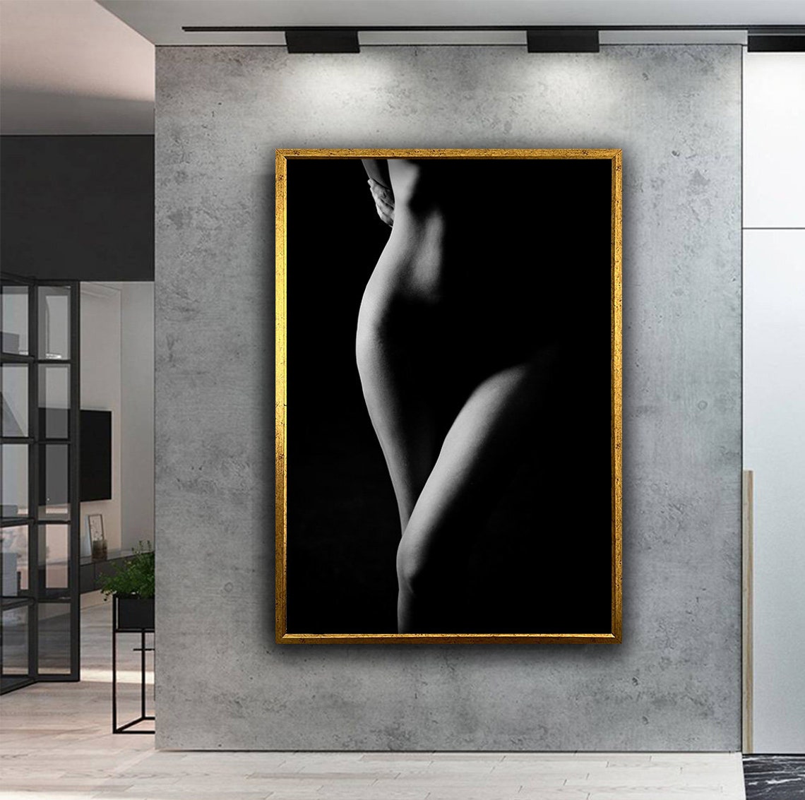 Black and White Female Body Silhouette Dramatic Light Art Print