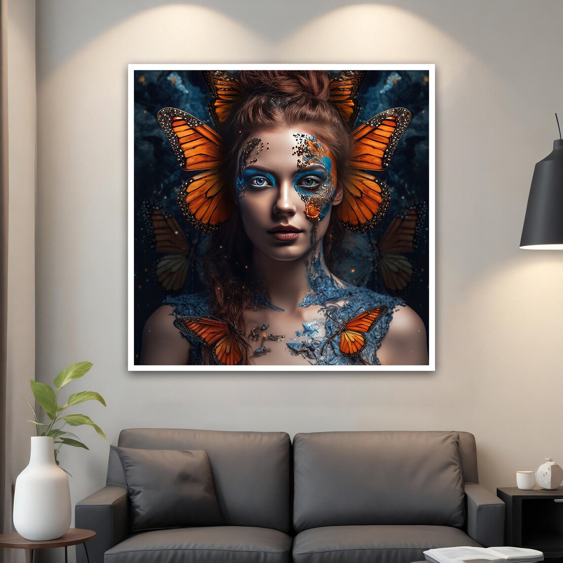 Butterfly Woman Monarch Wings Orange Blue Fantasy Portrait Art Poster - Image 4