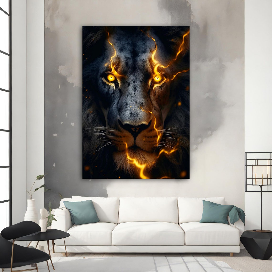 Black Lion Painting Black Lion Poster Black Lion Art Gold Eyes Lion Art Lion Wall Art Golden Light Painting Animal Wall Decor - Image 3