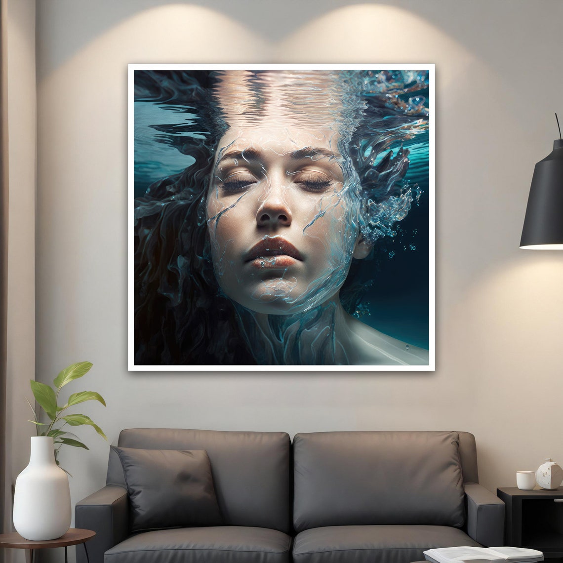 Woman Under Water Painting Underwater Art Woman Who Cant Breathe Wall Decor Modern Woman Art Woman In Pool Wall Art - Image 2