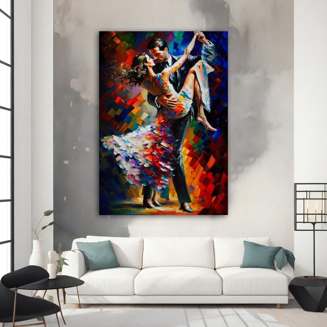 Passionate Tango Dancing Couple Colorful Mosaic Palette Knife Art Poster - Image 3
