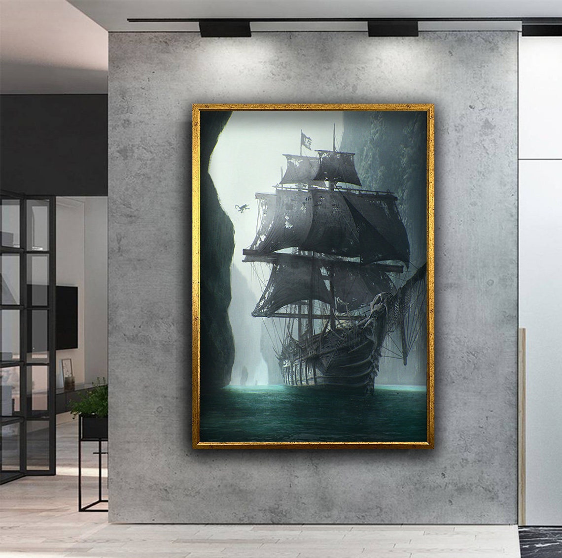 Misty Ghost Pirate Ship with Tattered Sails Dark Ocean Art Print - Image 3