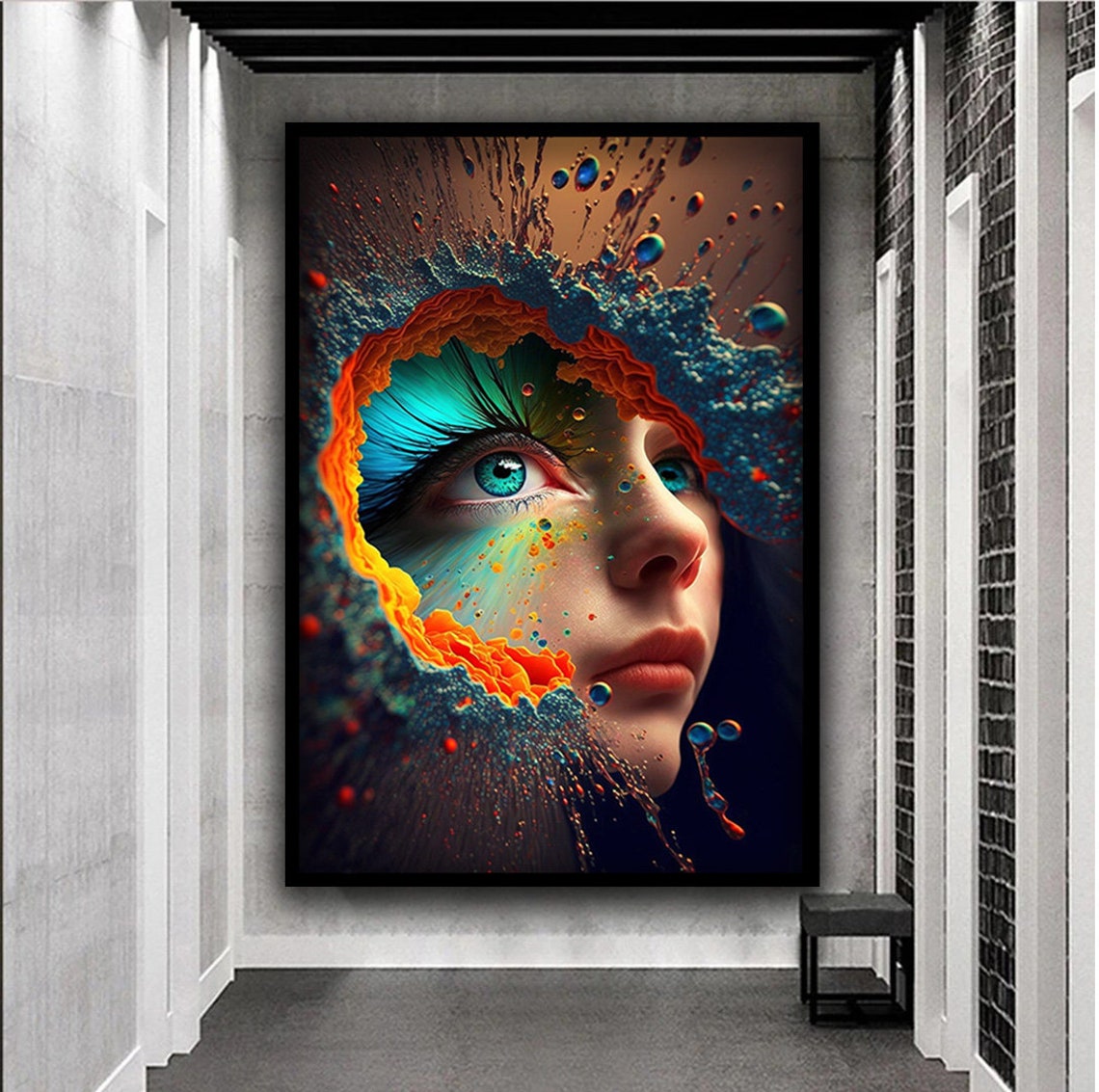 Blue Eyed Woman Print Surreal Woman Art Colorful Face Wall Art Woman Wall Decor Colorful Art Print Surreal Home Decor - Image 4