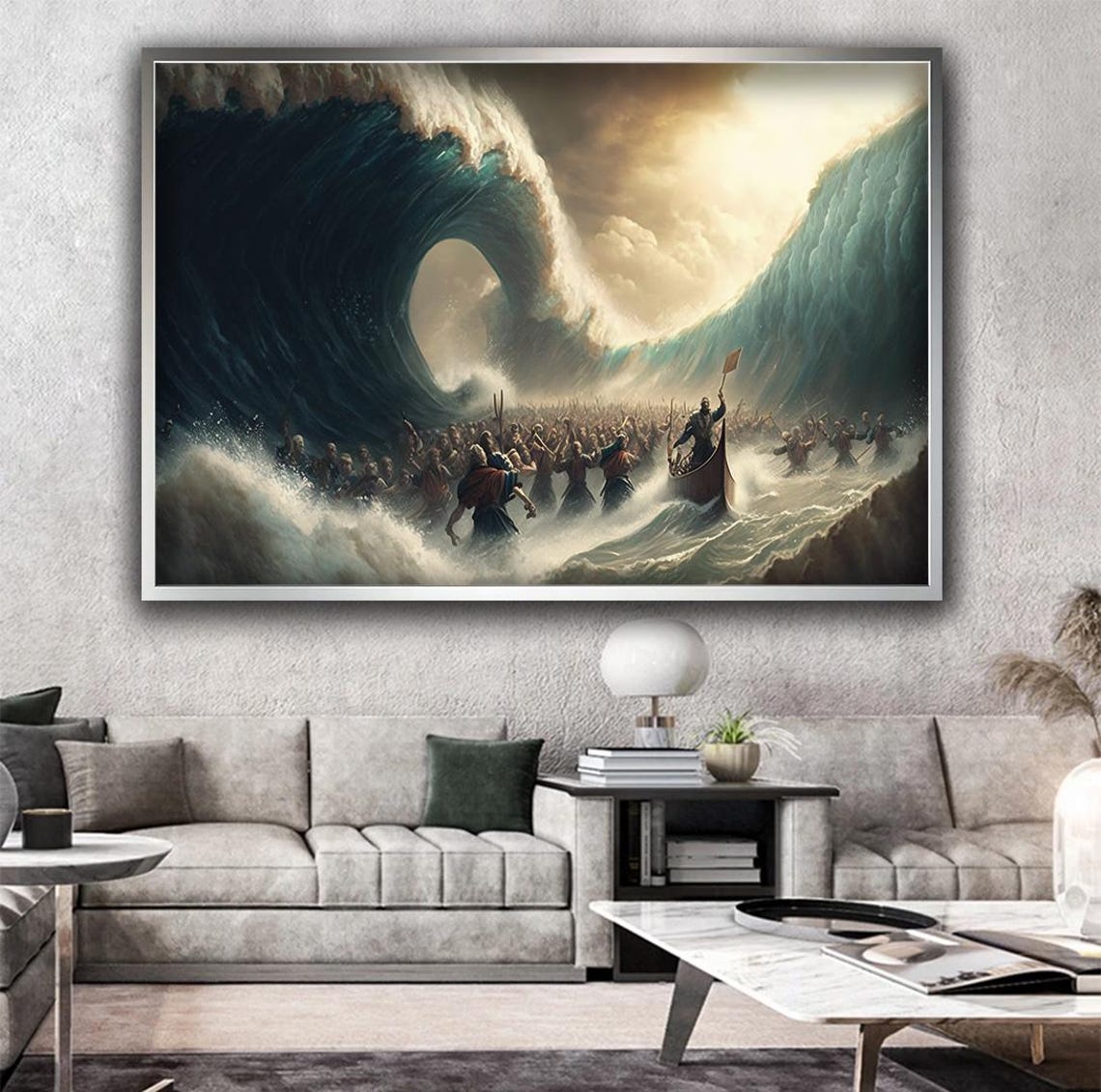 Moses Parting The Red Sea Art Modern Bible Poster Inspirational Wall Decor Religious Artwork For Home Or Office Red Sea - Image 2