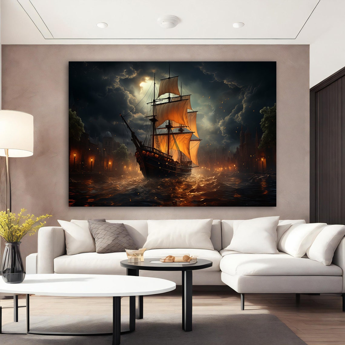 Sailing Ship Night Sea Moonlit Dark Ocean Maritime Art Poster - Image 2