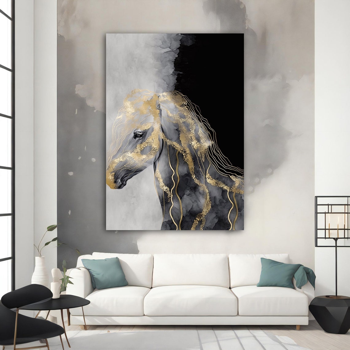 Gold Horse Painting Gold Horse Poster Gold Horse Wall Art Gold Horse Art Animal Horse Lover Farmhouse Wall Art - Image 2