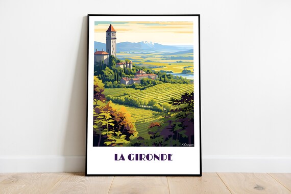 La Gironde Handmade Poster Wall Art Retro Travel Framed Birthday Home Made Decor Gift Vector Illustration Print Painting Custom