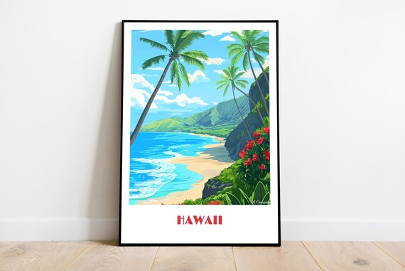 Handmade Poster Of Hawaii Unitedstates Wall Art Modern Travel Framed Birthday Home Made Decor Gift Illustration Print Painting