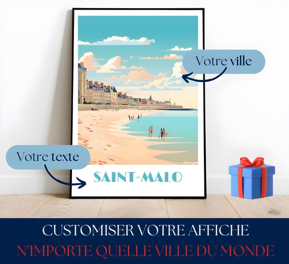 Saint Malo Beach Scene Personalized Custom City Travel Poster