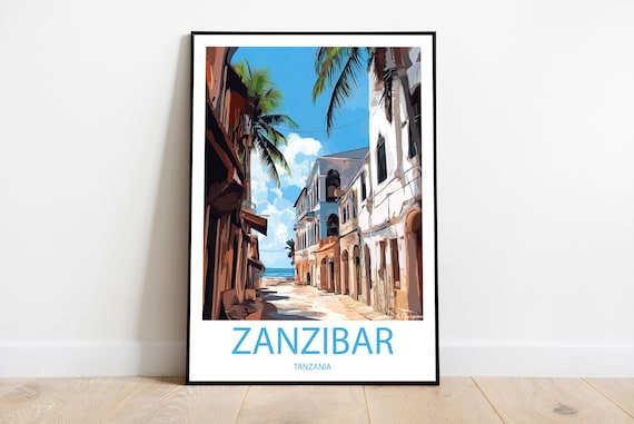 Zanzibar Tanzania Stone Town Street Ocean View Travel Poster