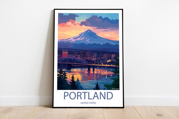 Handmade Portland United States Poster Wall Art Modern Travel Framed Birthday Home Made Decor Gift Vector Illustration Print