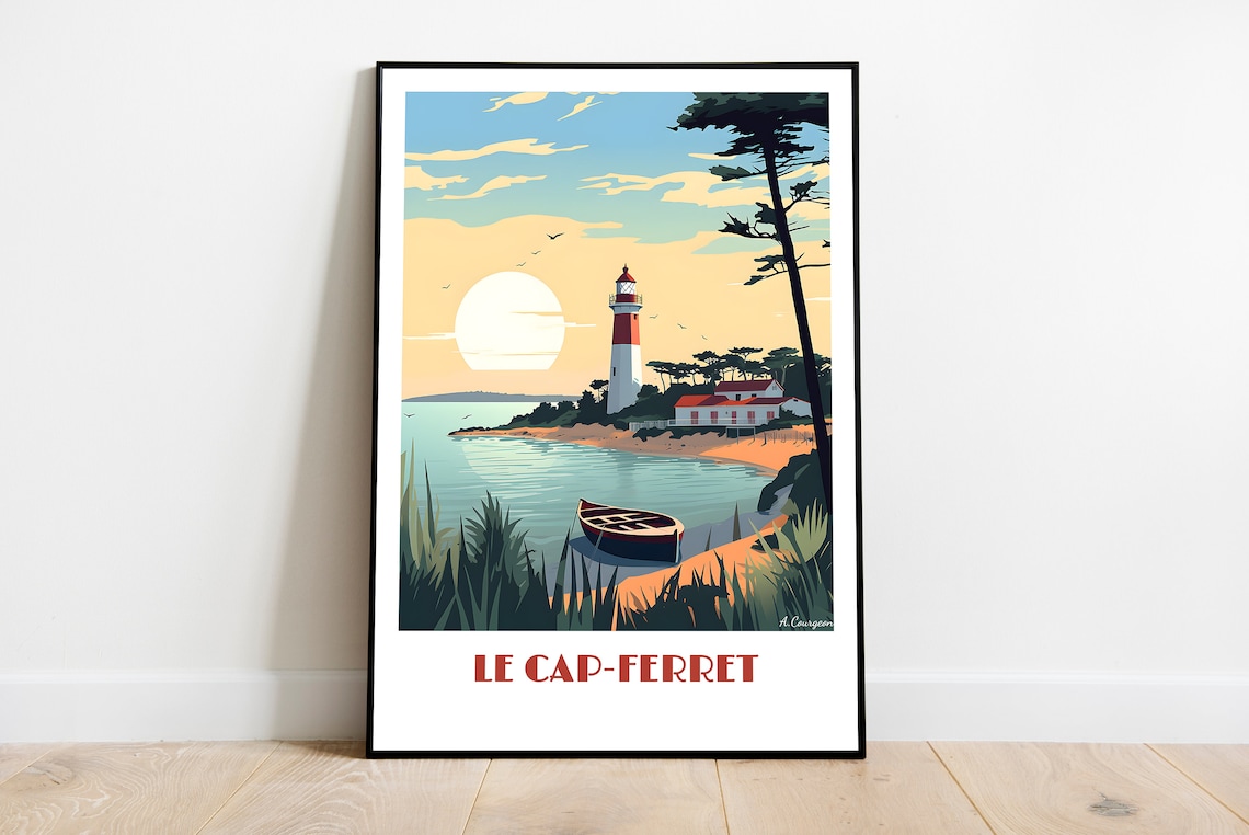 Le Cap Ferret France Lighthouse Sunset Bay Vintage Travel Poster