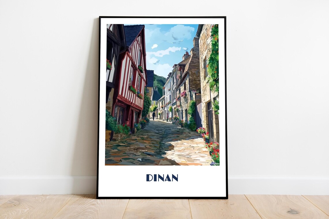 Dinan France Medieval Half Timbered Old Town Street Travel Poster