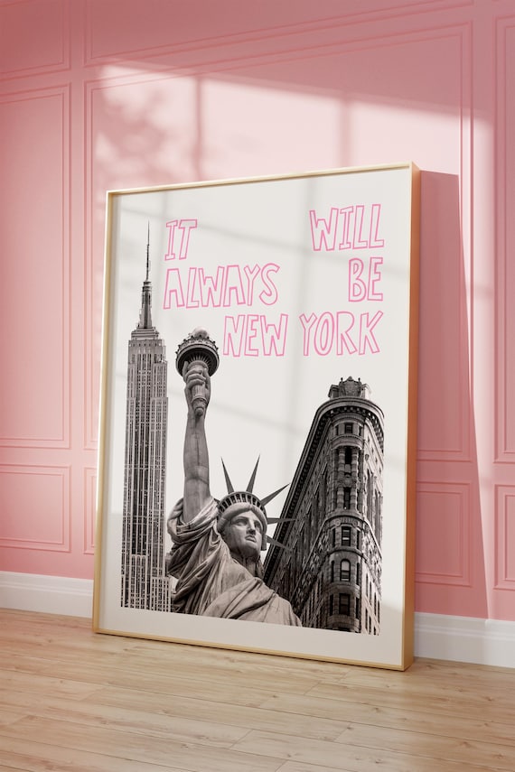 It Will Always Be New York Pink Photo Collage Trendy Wall Poster