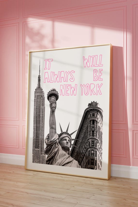 New York City Print Poster Preppy Wall Art Nyc Pink Cute Girly Coquette Retro Disco Funky Decor Black White
