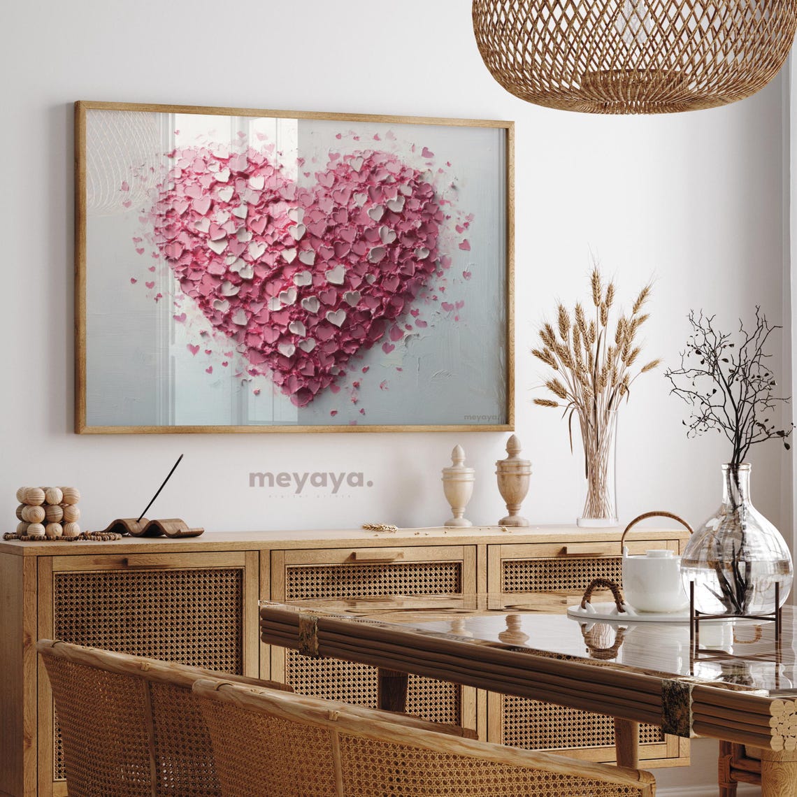 Pink White Hearts Impasto Textured Romantic Valentines Wall Print - Image 4