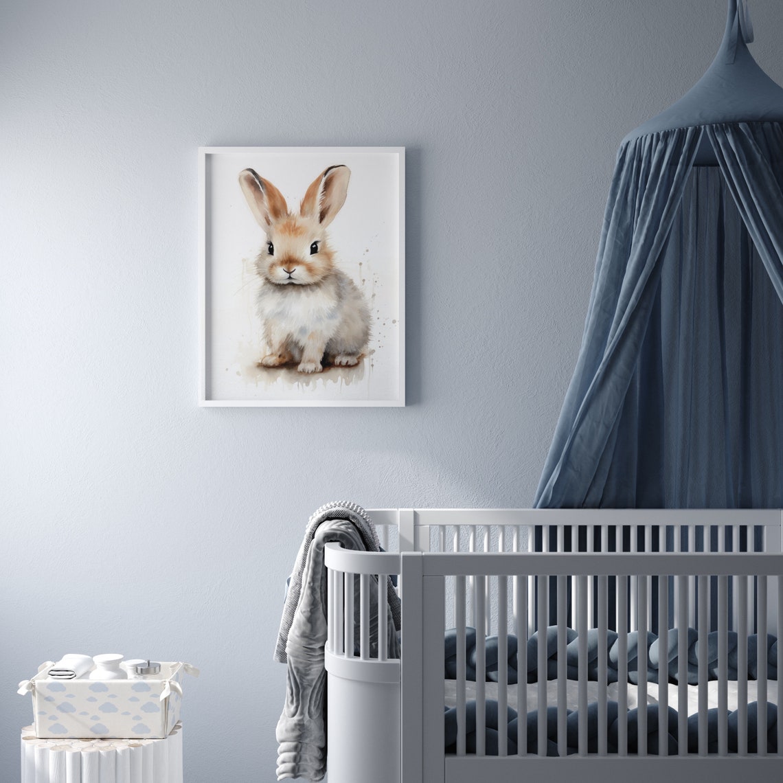 Baby Bunny Watercolor On White Background Nursery Bunny Poster - Image 3