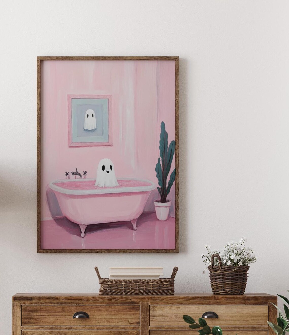 Cute Ghost In Bath Pink Halloween Art Print - Image 4