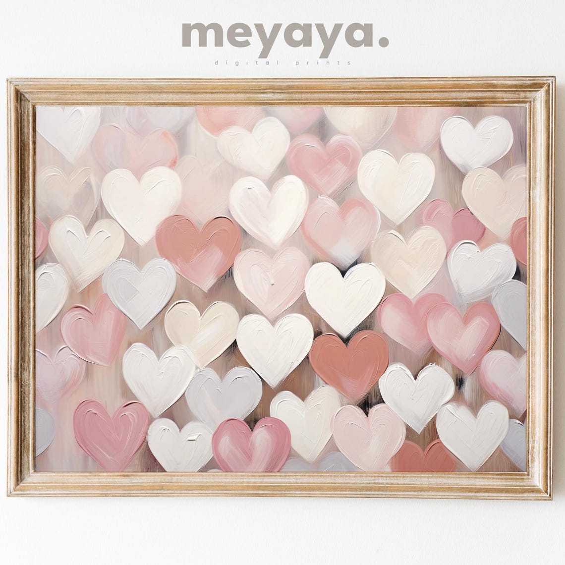 Blush Pink White Hearts Textured Romantic Valentines Wall Print