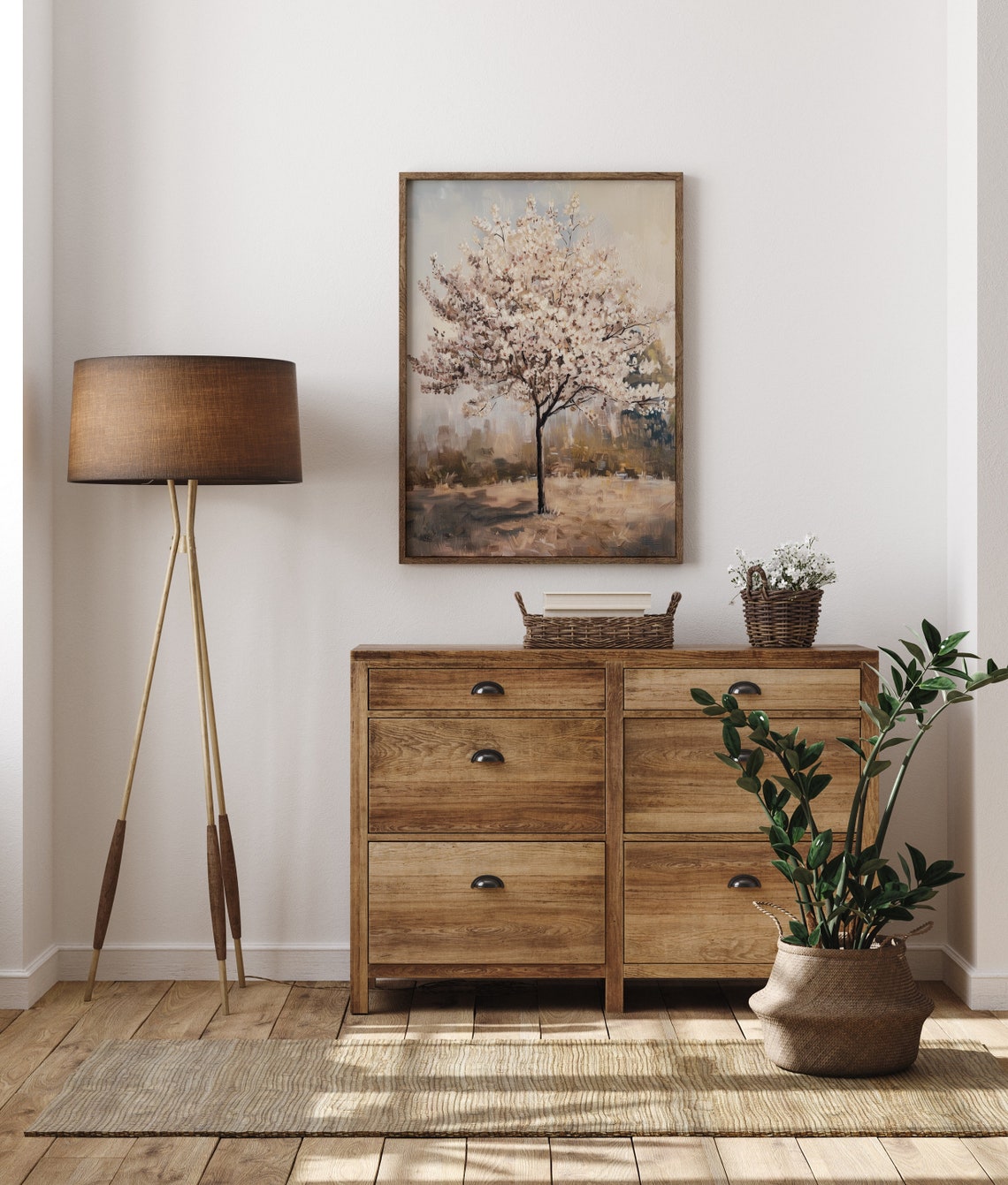 White Cherry Blossom Tree Spring Bloom Vintage Landscape Poster - Image 3