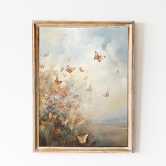 Moody Butterflies Print Botanical Painting Kitchen Wall Art Flowers Art Decor Vintage Butterflies Painting Nature Art