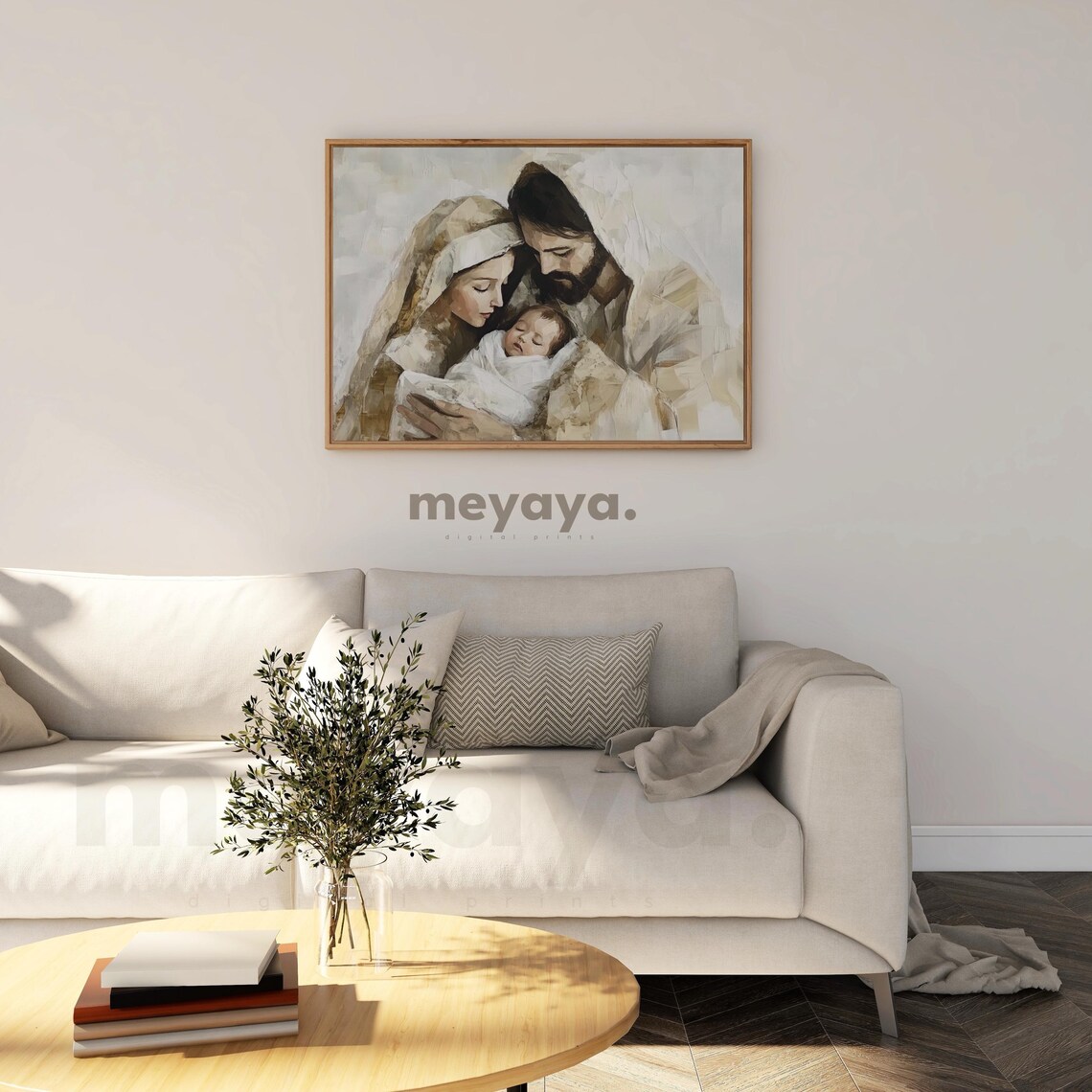 Nativity Scene Christian Art Print, Neutral Christmas - Image 4