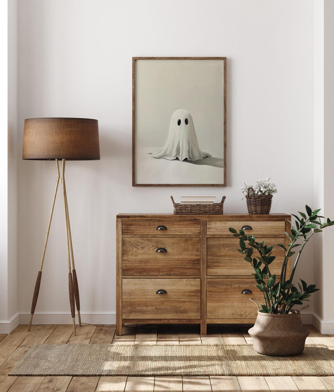 Minimalist Cute Ghost On A Cream Background Simple Spooky Poster - Image 4
