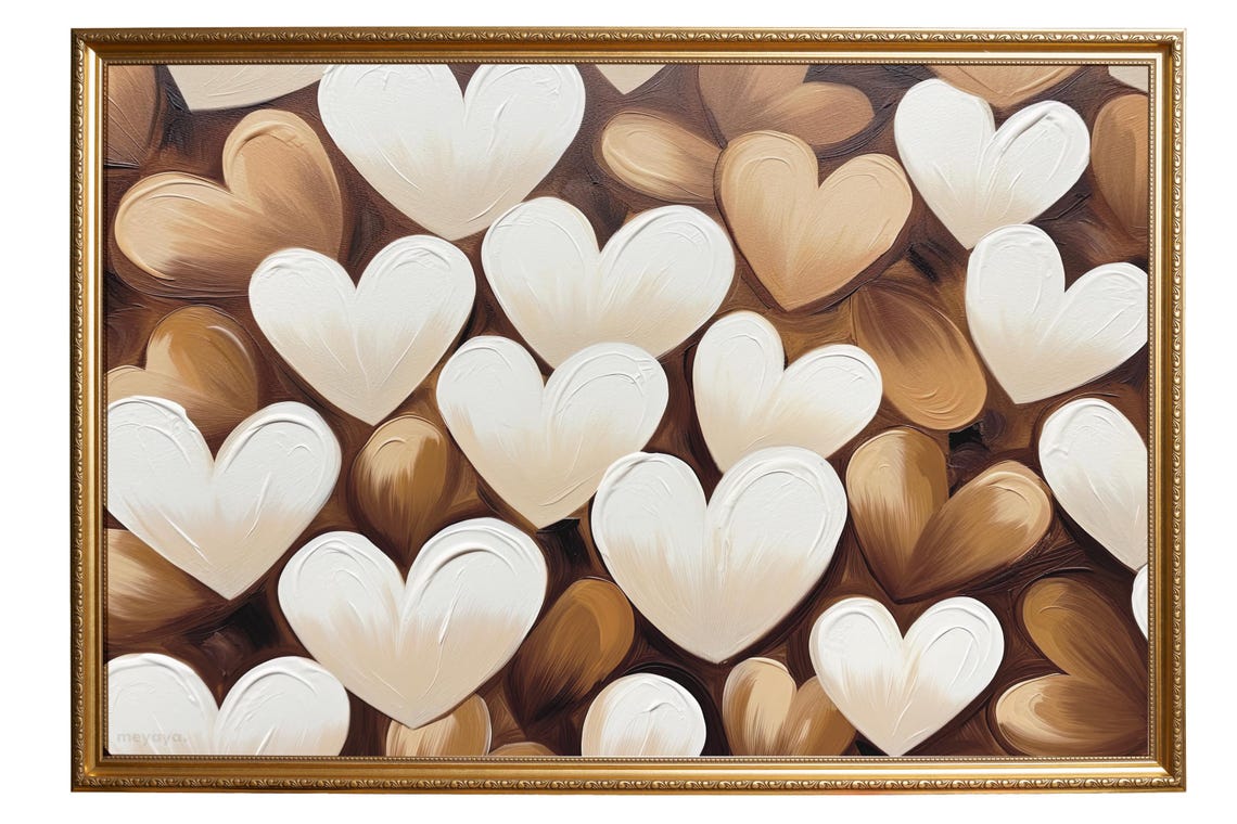 White Caramel Impasto Hearts Dark Brown Rustic Valentine Poster - Image 5