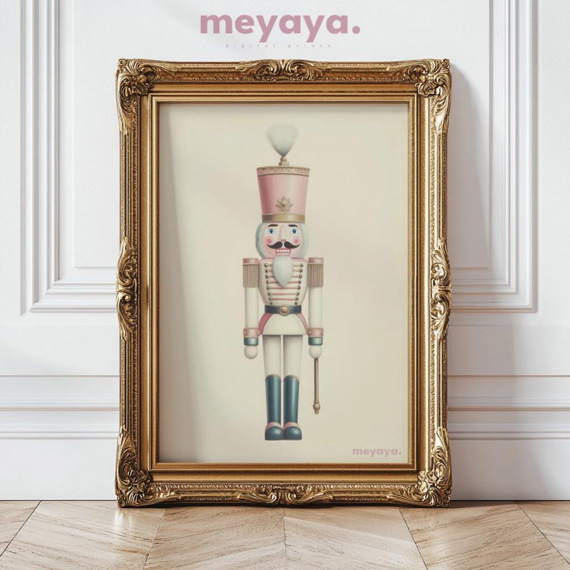 Pastel Nutcracker Teal Boots Minimalist Pink Christmas Nursery Poster - Image 3