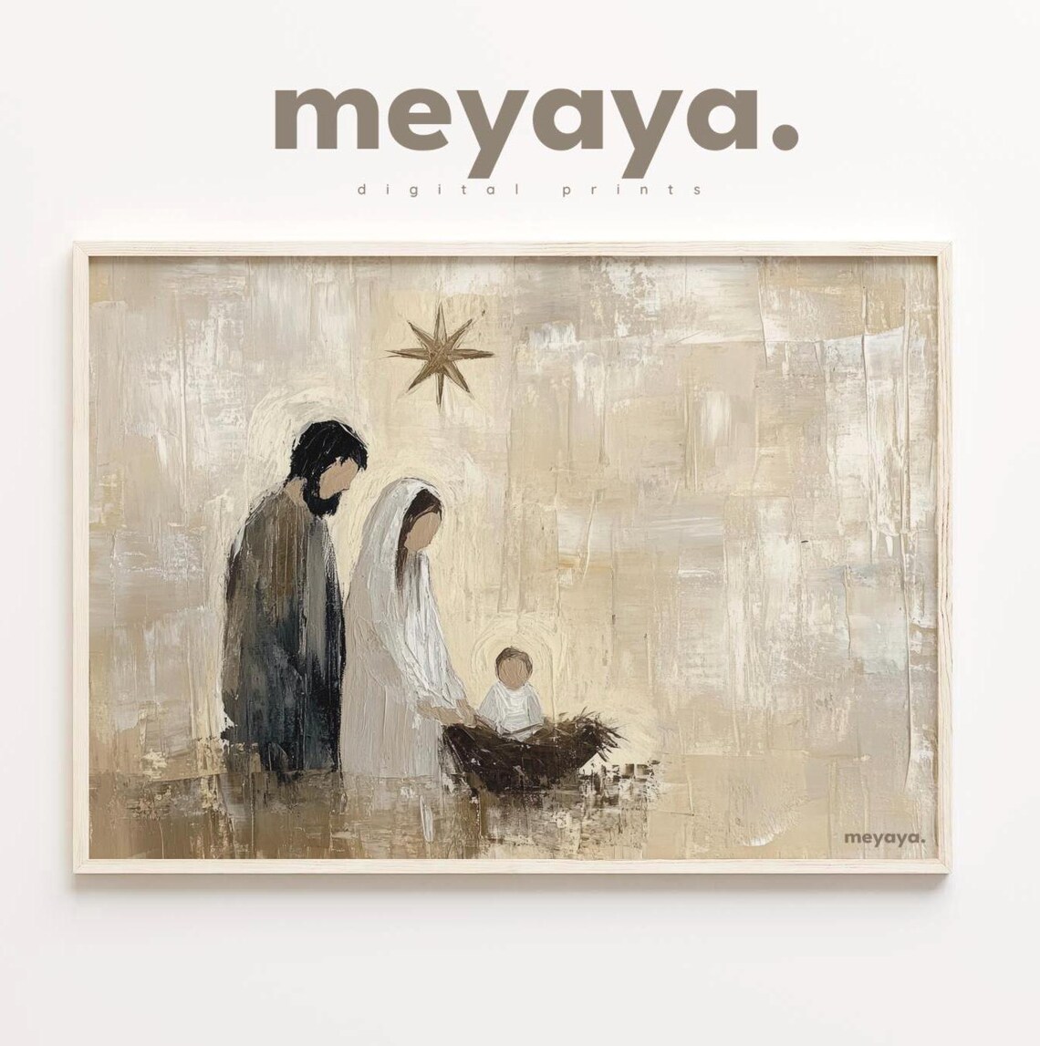 Nativity Scene Holy Family Star Minimalist Beige Christmas Poster - Image 4