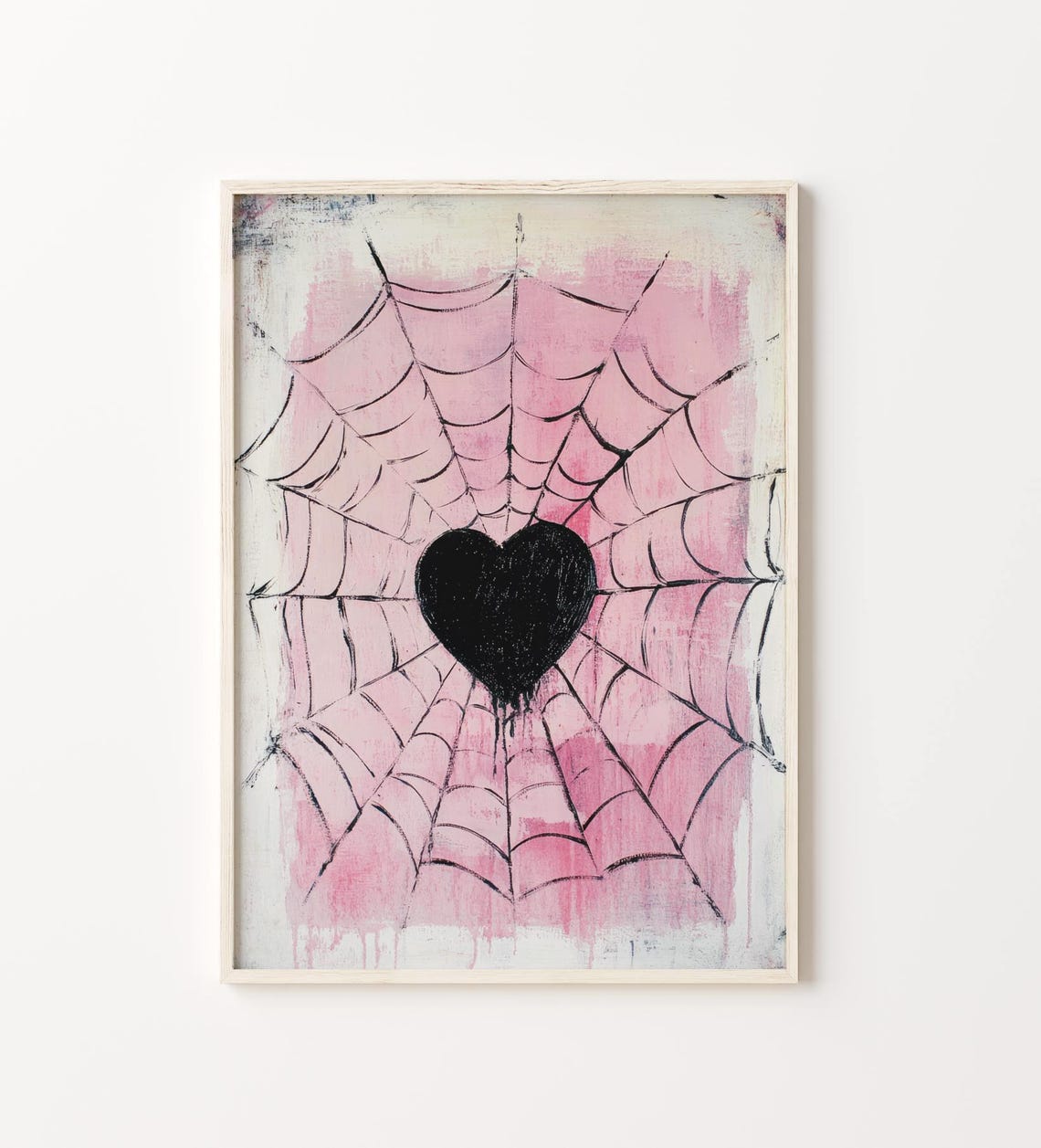 Pink Spiderweb Painting With A Black Heart Center Spooky Poster - Image 6