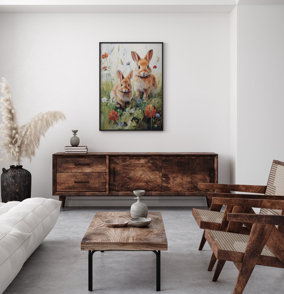 Wildflowers Easter Bunnies Print Vintage Easter Wall Art Spring Rabbit Print Farmhouse Decor Cute Bunnies Nursery Art - Image 2