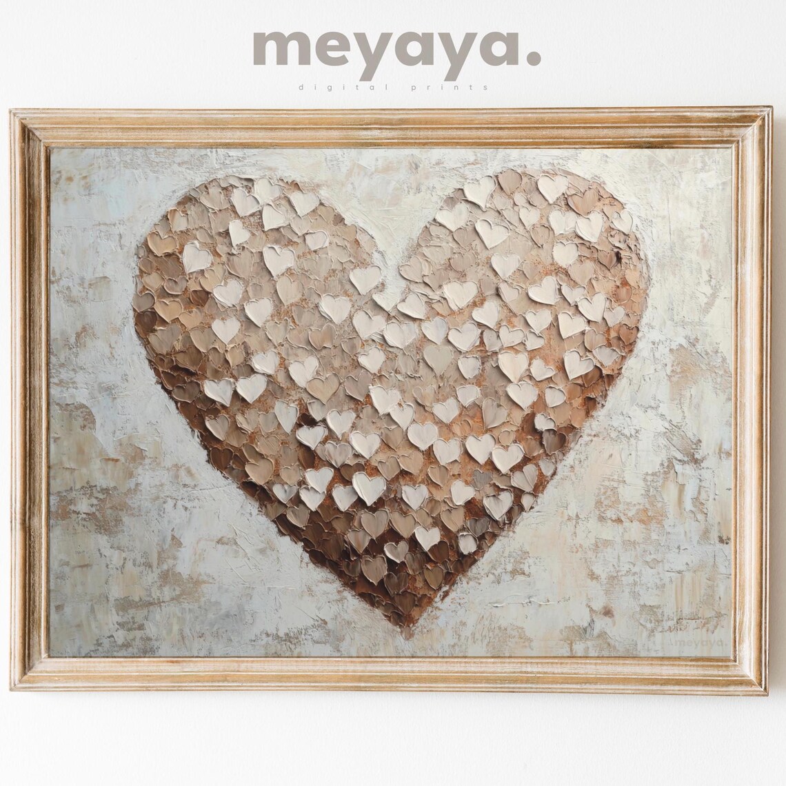 Neutral Beige Hearts Textured Impasto Romantic Love Wall Print