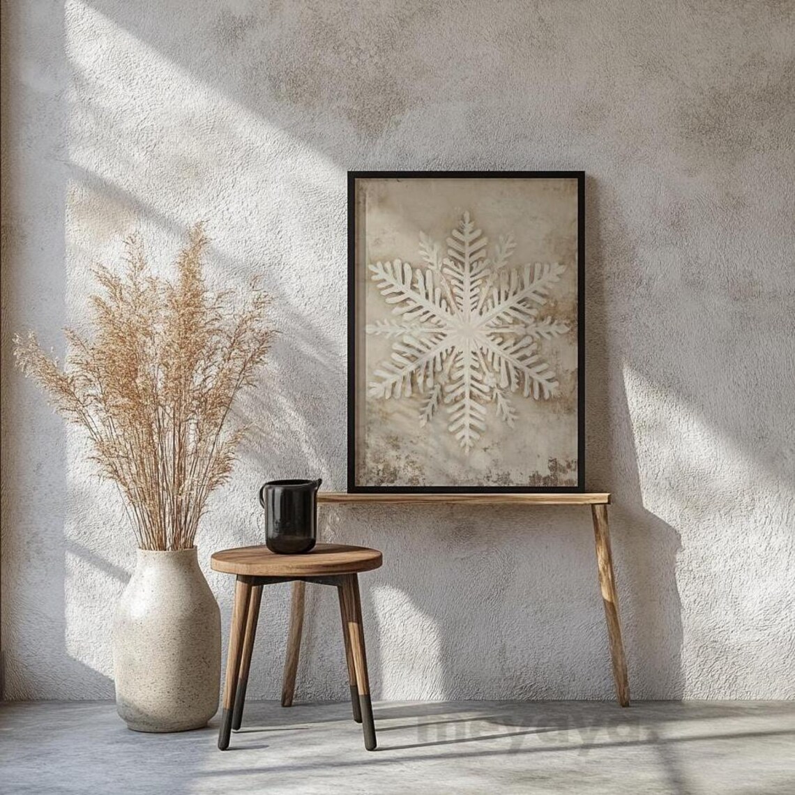 Snowflake Vintage Christmas Seasonal Art Print, Rustic - Image 2
