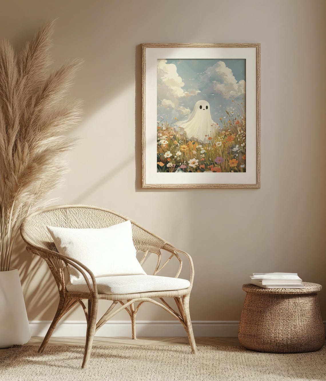 Smiling Ghost in Wildflower Meadow Bright Painting Wall Poster - Image 5