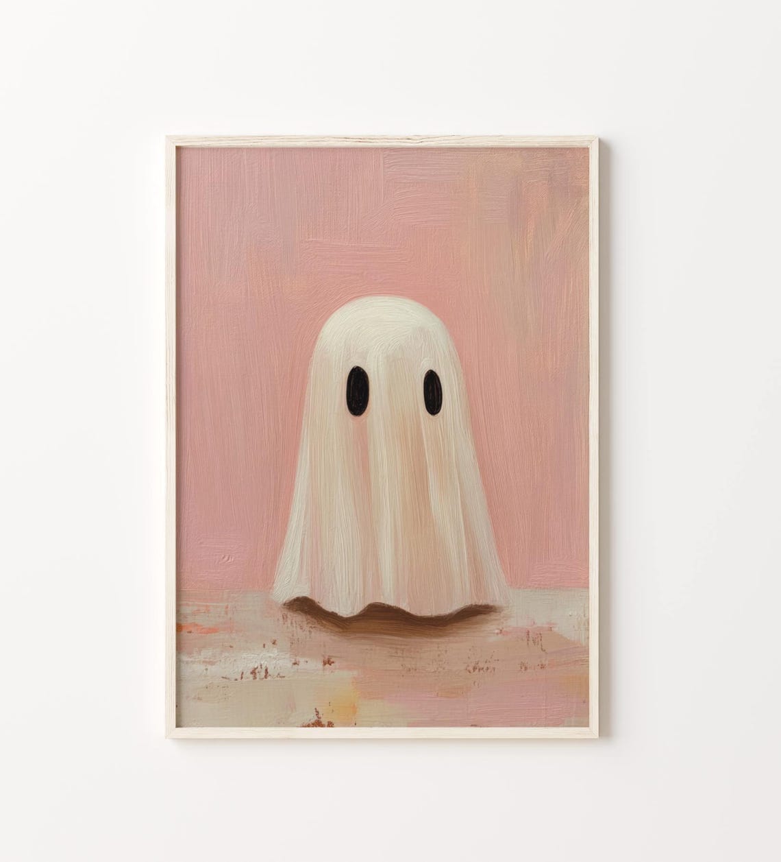 Cute Ghost On A Pink Background Impasto Oil Painting Spooky Poster - Image 6