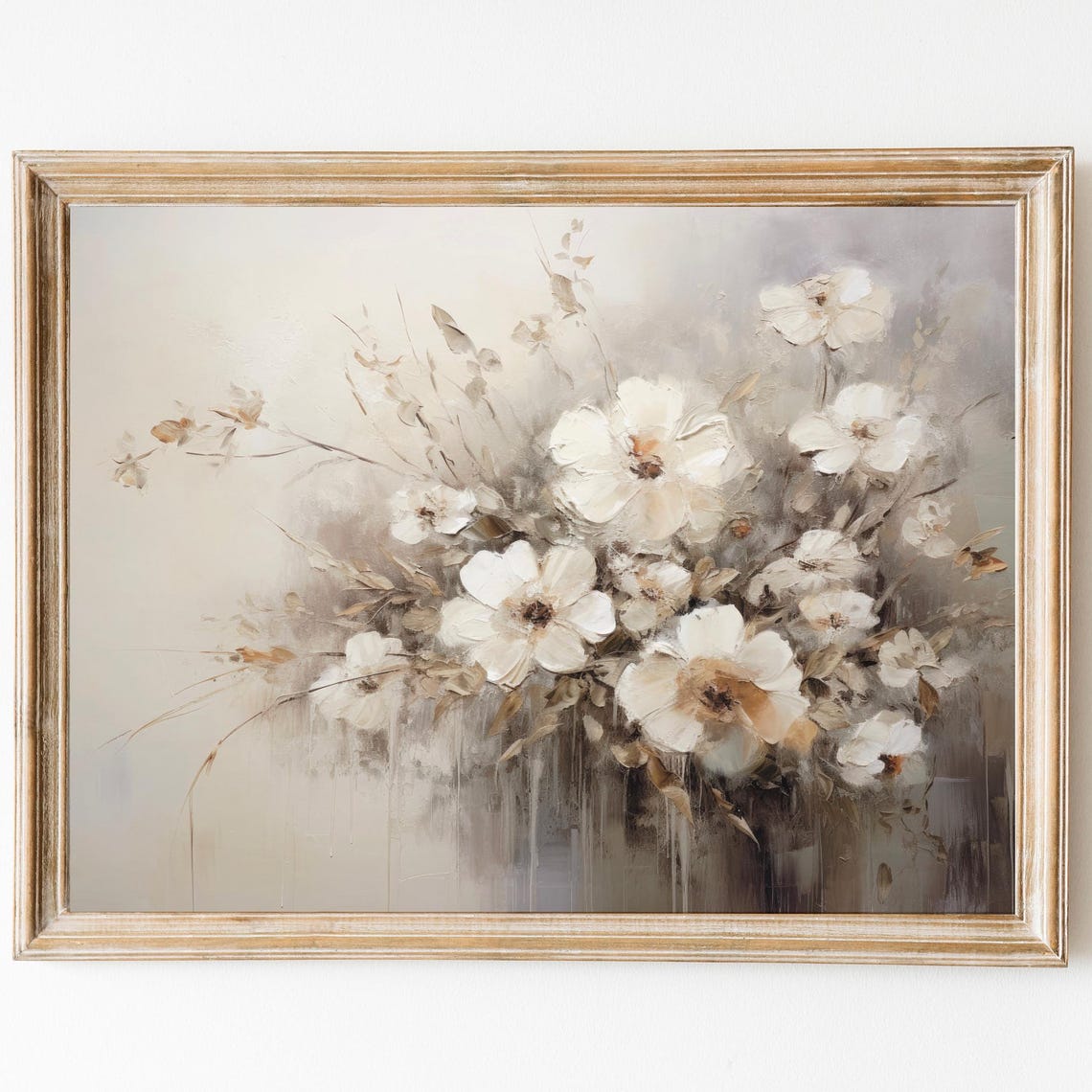White Wildflower Bouquet Muted Neutral Spring Floral Art Poster