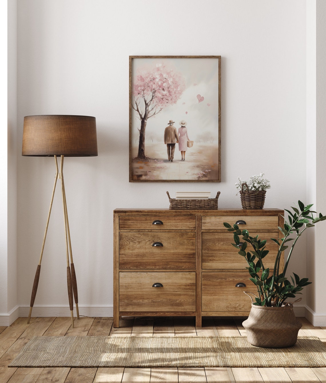 Couple Cherry Blossom Walk Pink Hearts Romantic Valentine Poster - Image 3