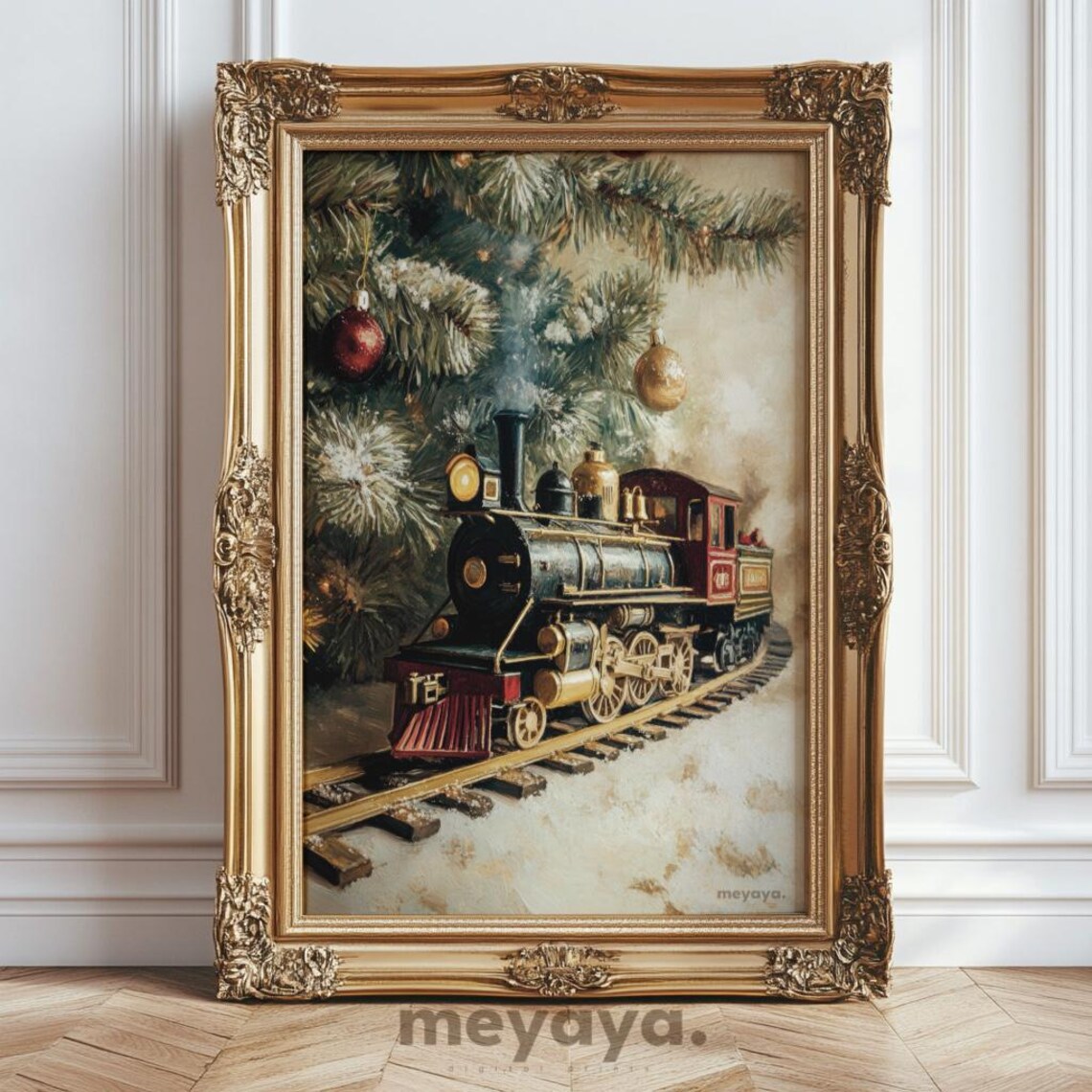 Vintage Steam Train Christmas Tree Snowy Holiday Season Art Poster - Image 5