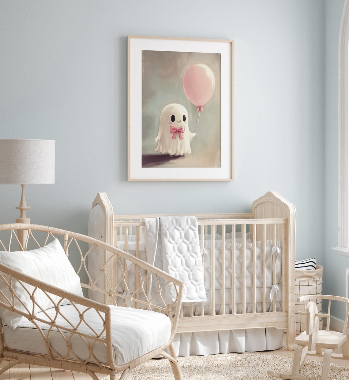 Smiling Cute Ghost With Pink Bow Holding A Pink Balloon Poster - Image 2