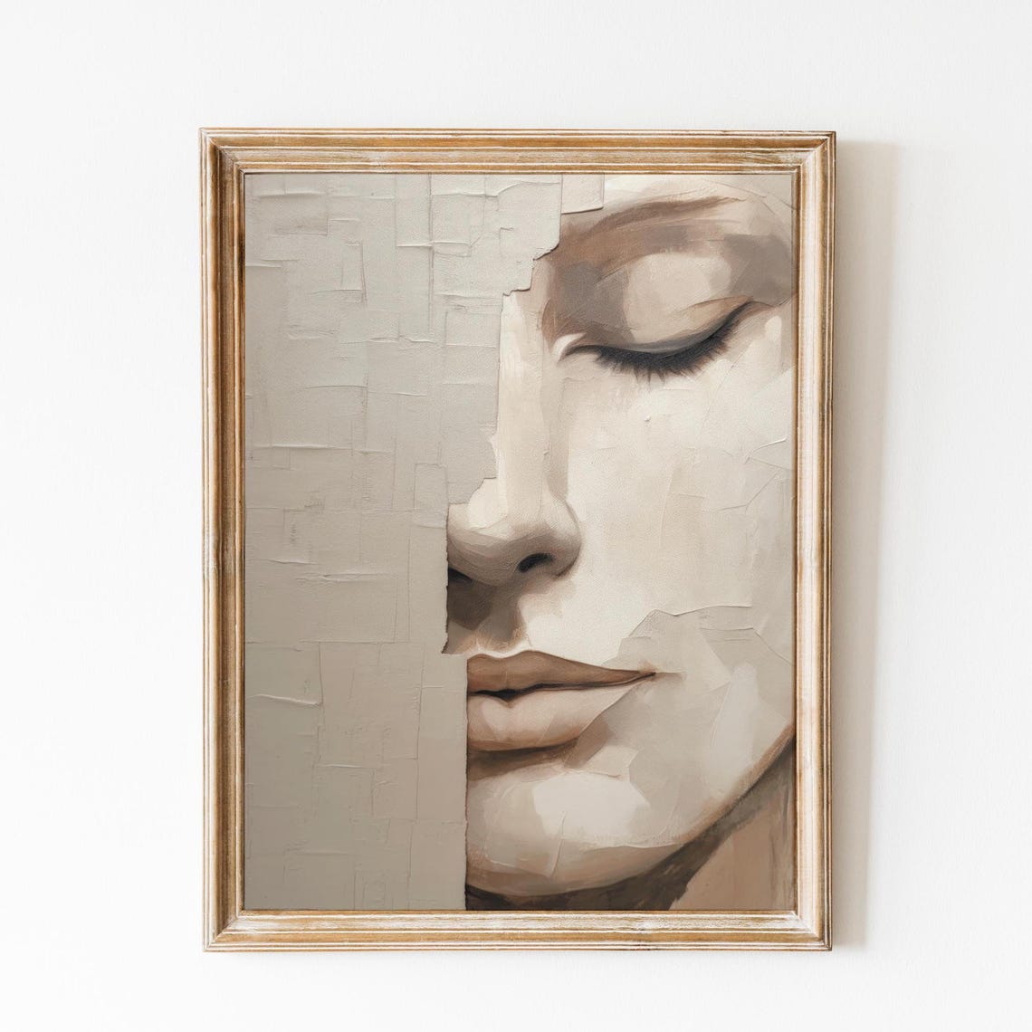 Minimalist Female Face Abstract Beige Modern Portrait Poster