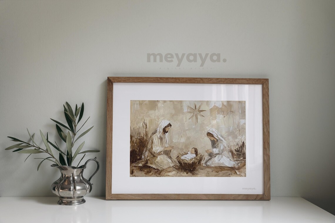 Vintage Nativity Scene Christian Christmas Art Print - Image 4