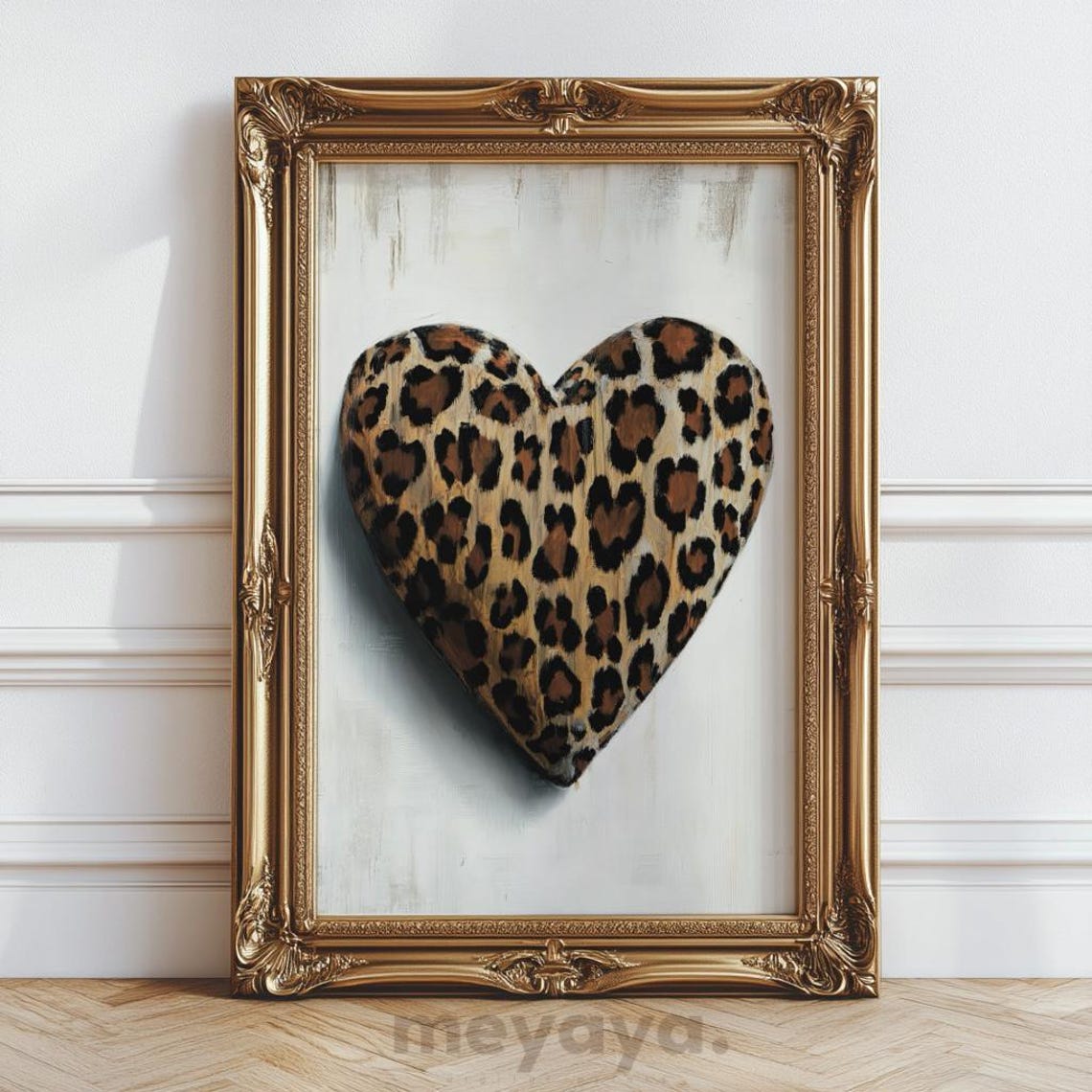 Leopard Heart Bold Funky Vintage Romantic Valentines Wall Print - Image 3