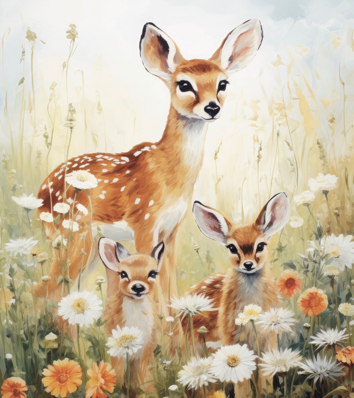 Deer Family Meadow Fawns Wildflowers Vintage Nursery Room Poster - Image 6