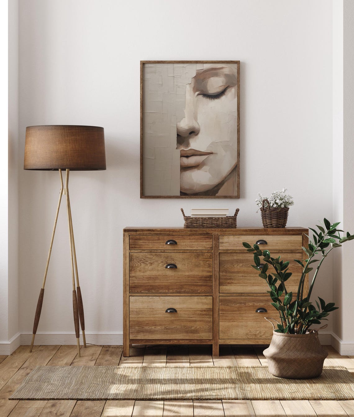 Minimalist Female Face Abstract Beige Modern Portrait Poster - Image 3