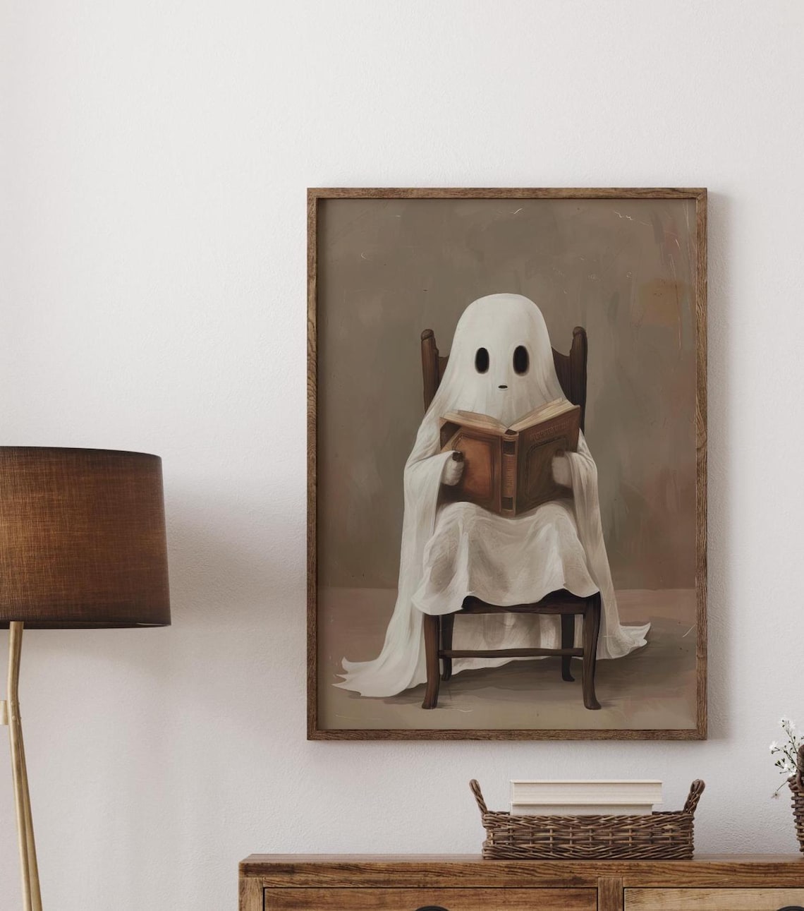 Ghost Reading a Book Neutral Vintage Painting Art Wall Poster - Image 6