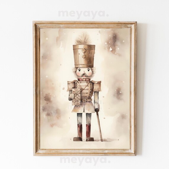 Christmas Nutcracker Vintage Neutral Holiday Art Print