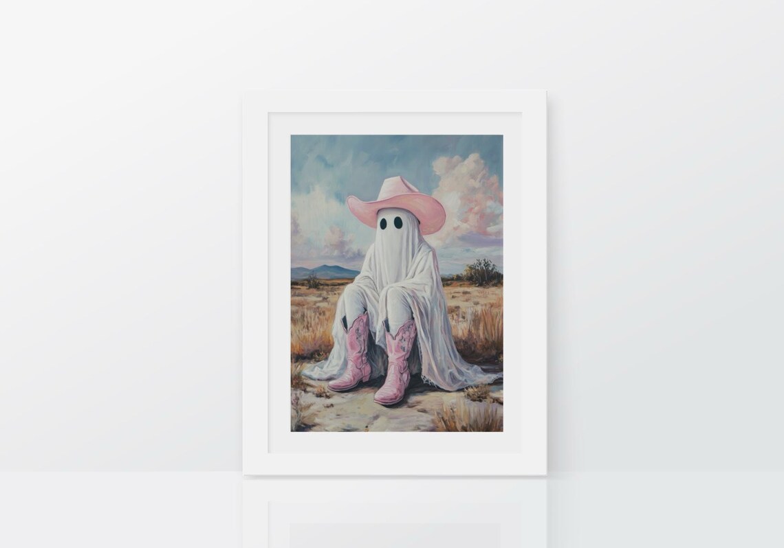 Cowboy Ghost With Pink Hat And Boots In The Desert Prairies Poster - Image 3