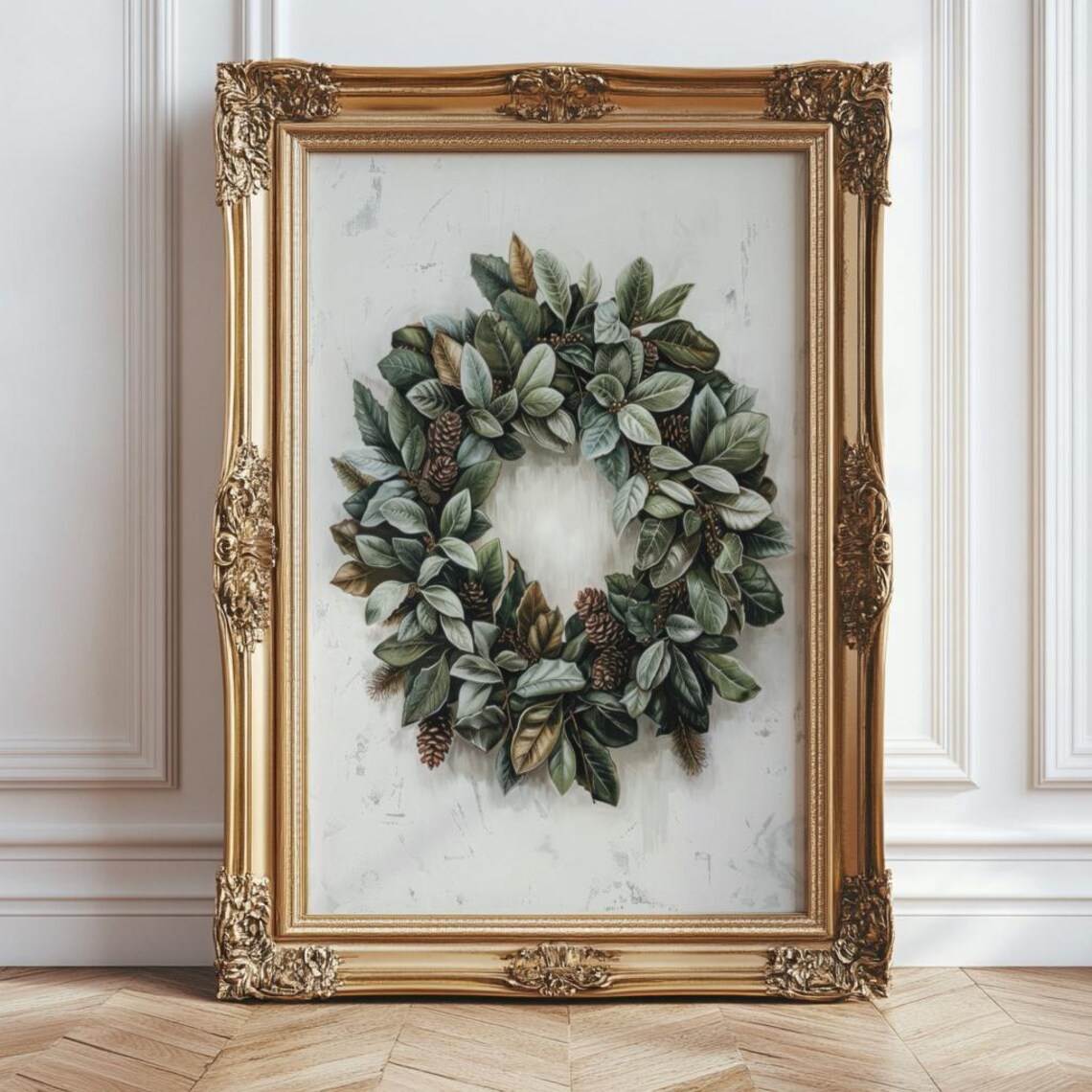 Christmas Wreath Vintage Oil Painting Art Print - Image 5