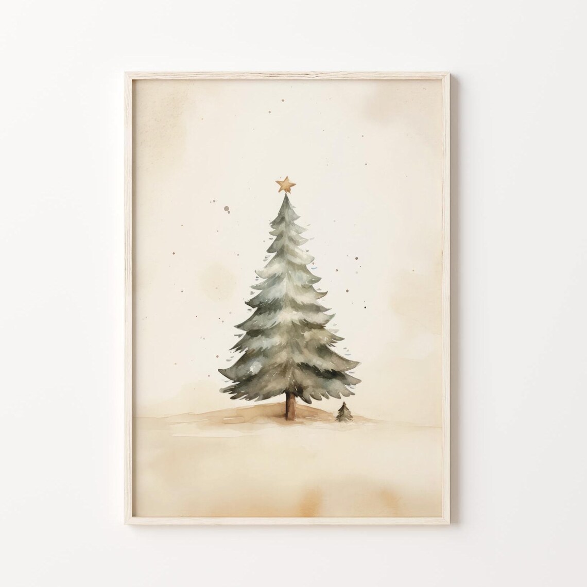 Simple Minimalist Watercolor Christmas Tree With Star Nursery Poster - Image 5